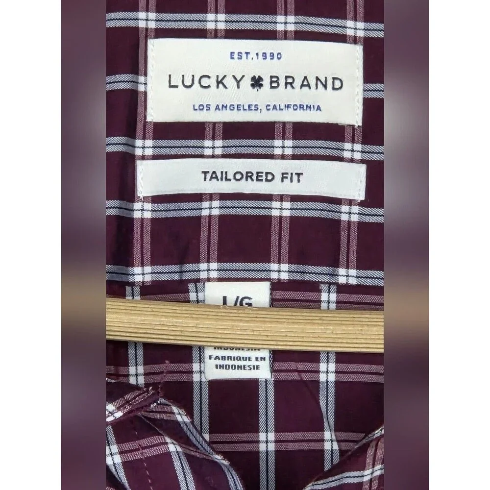 Lucky Brand Men’s Wine Plaid Button-Down Shirt
